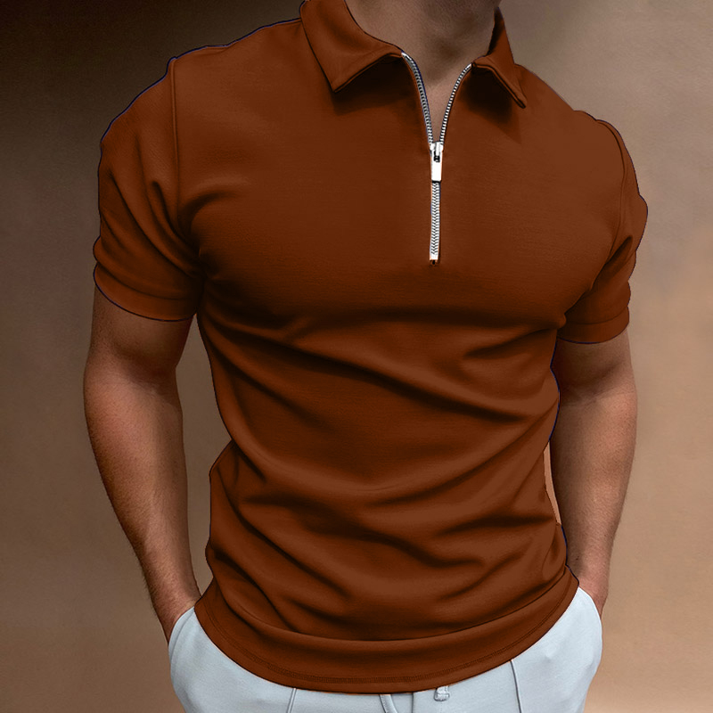 Camisa polo masculina de verão, cor sólida, manga curta, gola virada para baixo, zíper, camisetas e para homens, casual, streetwear, novos tops masculinos: L / ROXO