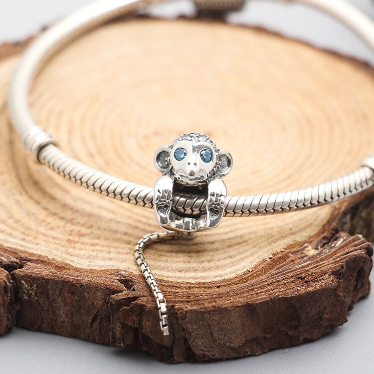 Echt 925 Sterling Silver Bead Charm Fonkelende Cheeky Aapje Charm Fit Vrouwen Mode Armband &amp; Armband Ketting Diy Je