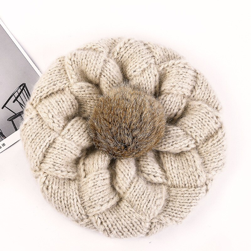 Della Ragazza delle donne Basco Cappello di Lana Caldo Inverno cuffie stile Etnico fatto a mano protezione lavorata a maglia dell'annata Tinta Unita di colore Solido Della signora di Inverno Tappi: 01