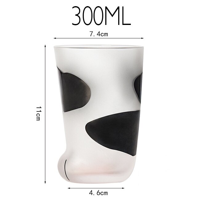 Cat Paw Cup Milk Glass Frosted Glasses Cute Cat Foot Claw Print Mug Office Coffee Milk Glass Kids Breakfast Cups: 300mlMilk cow cup
