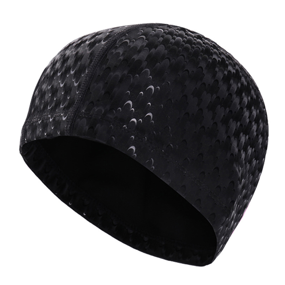 Revestimento do plutônio das mulheres dos homens nadar piscina boné brilhante pele de tubarão elástico chapéu de banho à prova dwaterproof água longo cabelo proteção da orelha para adultos: Black