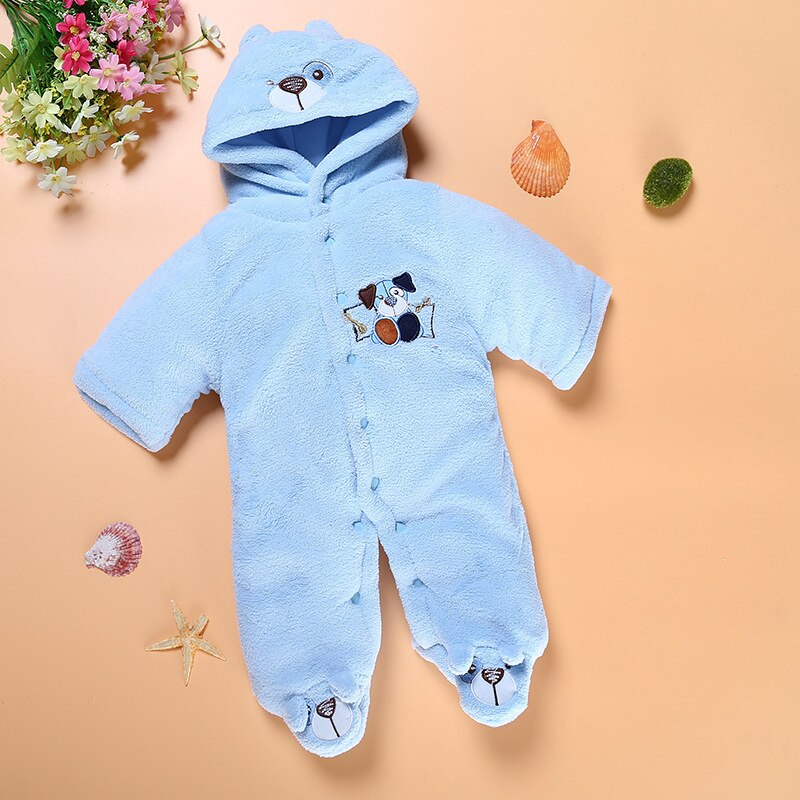 Fall Winter Spring Coral Fleece Baby Velvet Bunny Puppy Newborn Infant Toddler Hood Footies Climbing Jumpsuit Girls Boys Clothes: Blue / Newborn