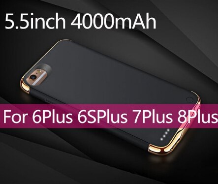 Fundas de carga de batería externa para iphone 6 6s 7 8 Plus, funda de carga de batería de Banco de energía ultradelgada para iphone 6 6s plus: 6plus 6splus (Black)