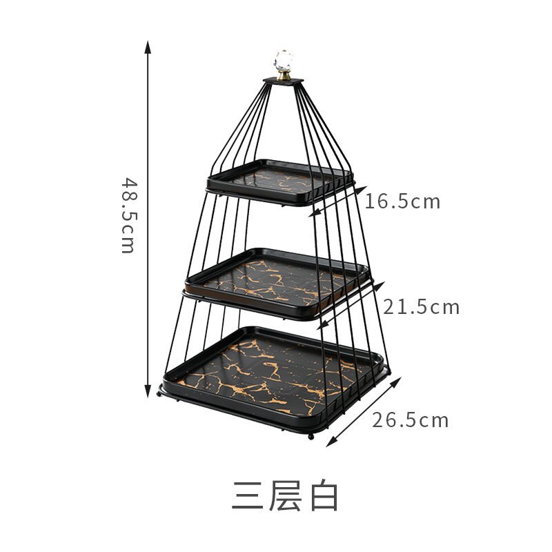 double layer fruit shelf three layer ceramic square plate cake food display shelf afternoon tea dessert tray rack: Black three layers