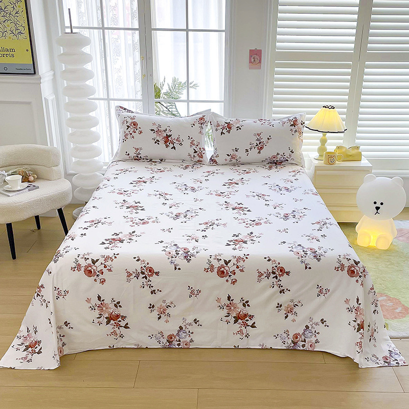 Red Flower Printed Flat Bed Sheets for Double Bed Single/Queen/King Reactive Printed Top Sheets for Beds sabanas cama 150x200: green