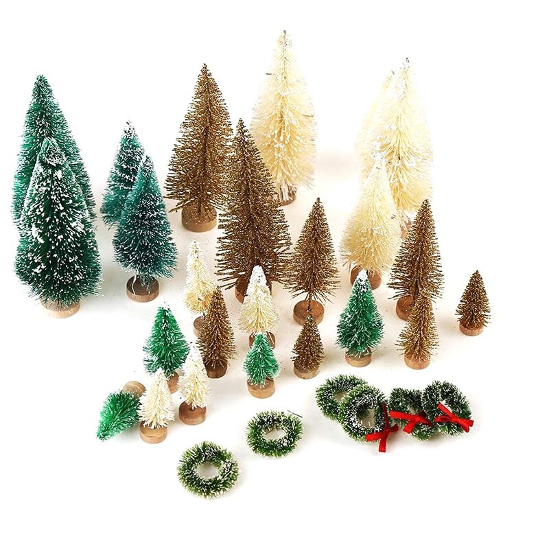 30 Pcs Miniatuur Frosted Kerstbomen Fles Borstel Mini Bomen Plastic Tafelblad Bomen Ornamenten Voor Kerstmis Kamer