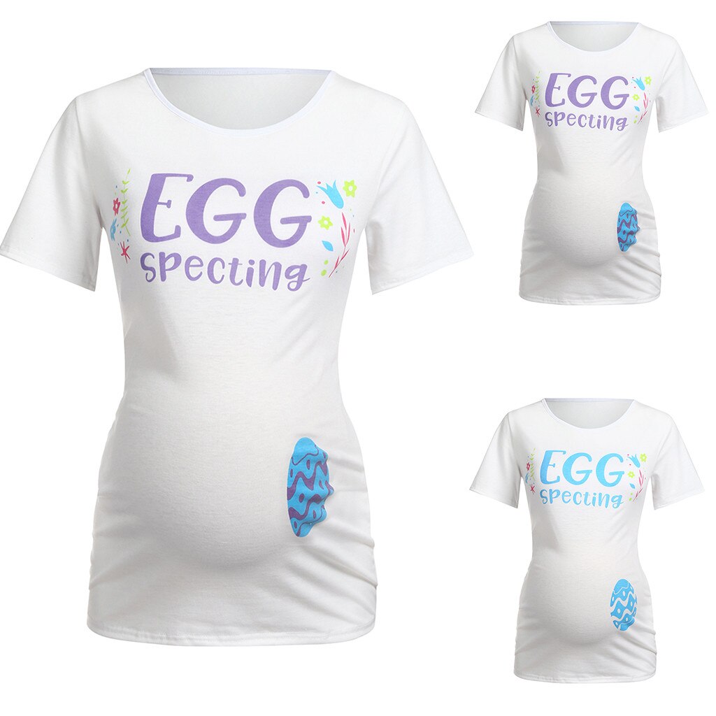 Kvinder barsels t-shirt kortærmet påskebrev print graviditet toppe tøj gravid bluse t-shirt femme enceinte