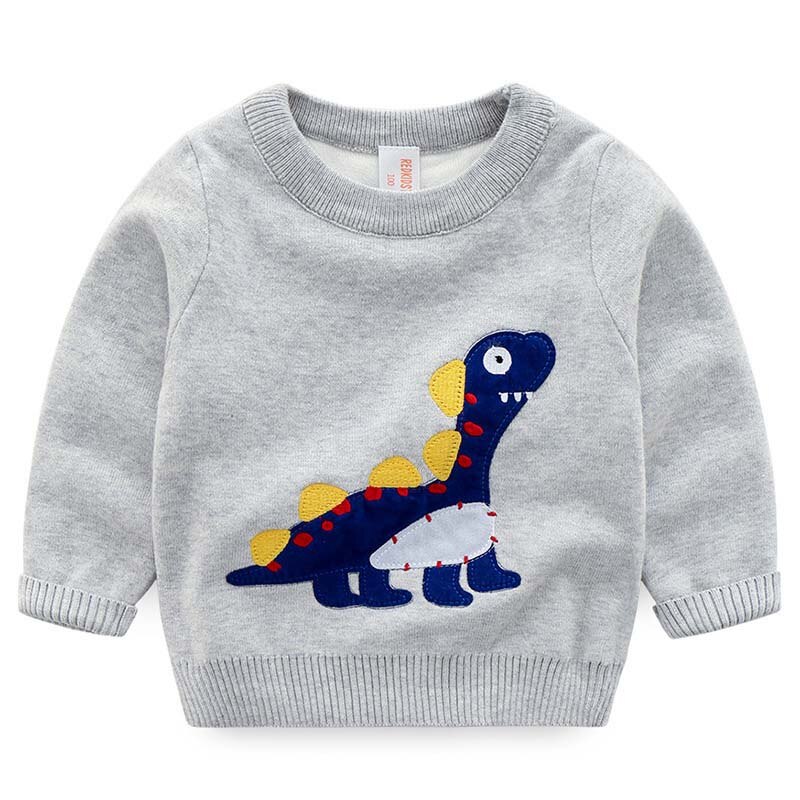 Vinter drenge sweater dobbelt lag fortykning varm strikket sweater og pullover dinosaur tegneserie børn sweatere  bc391: Grå / 3t