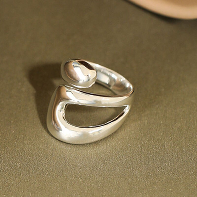 Foxanry Minimalistische 925 Sterling Zilveren Charm Ringen Voor Vrouwen Trendy Creatieve Water Hollow Geometrische Partij Sieraden