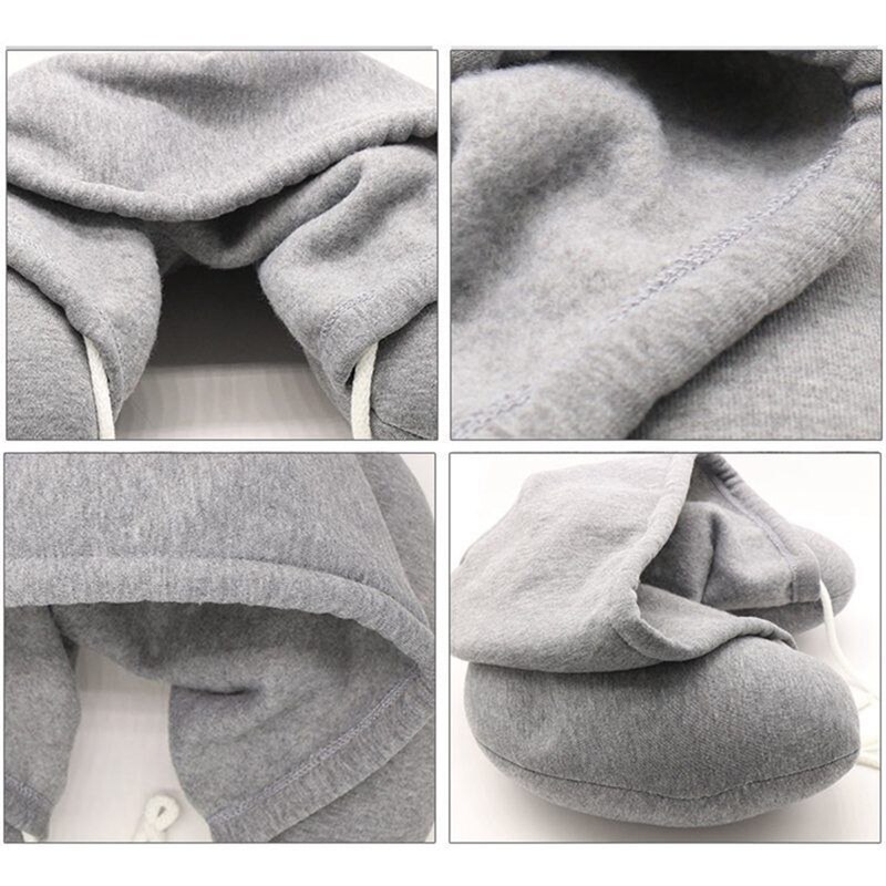 Zachte Hooded U-Kussen Body Nekkussen Solid Grey Dutje Katoen Deeltje Kussen Textiel Thuis Vliegtuig Auto Reizen Kussen accessoires