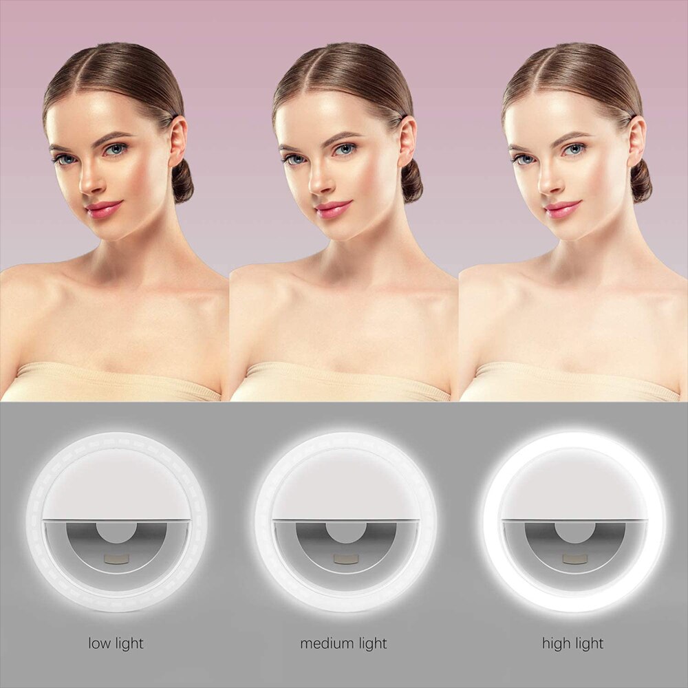 Mini anel de led portátil para selfies, clipe com anel iluminado led portátil circular para maquiagem universal luz de preenchimento usb lâmpada de anel de selfie para todos almofadas para telefones celulares