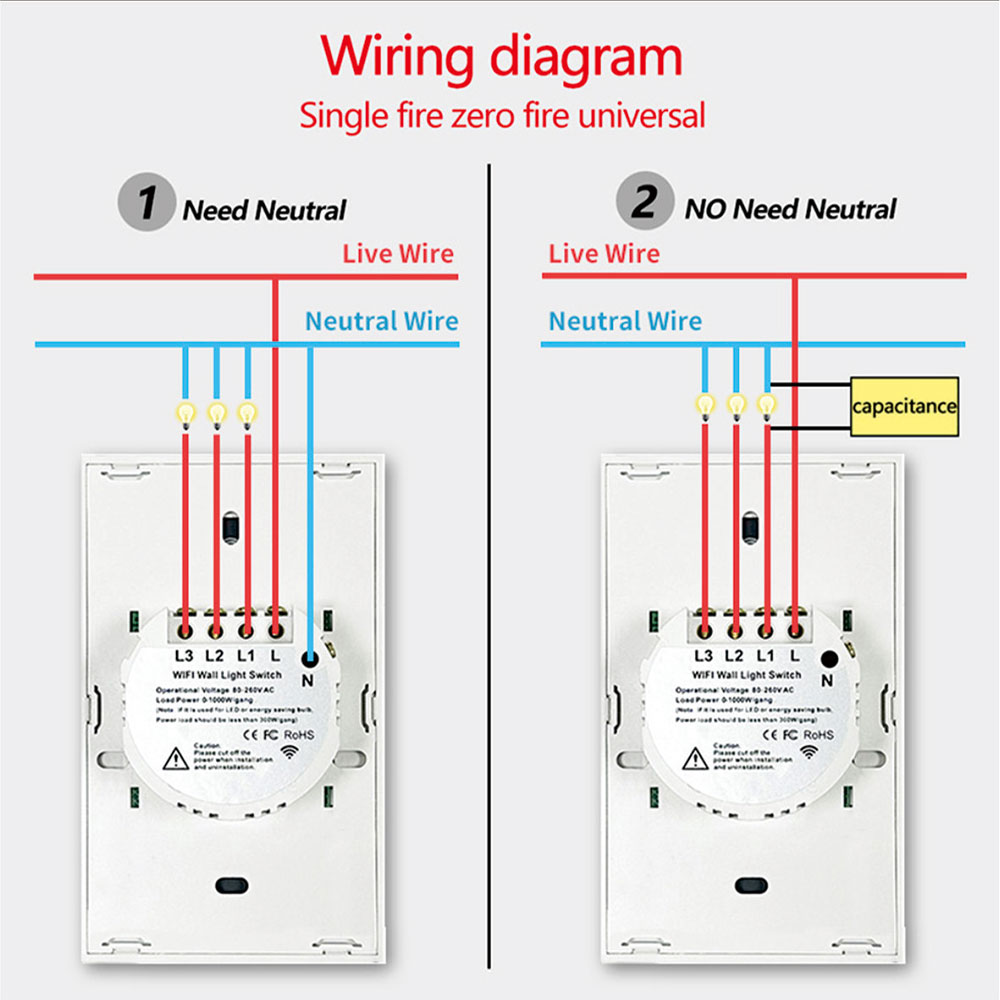 Tuya US WiFi Smart Wall Switch RF433 1/2/3/4 Gang No Neutral Wire Touch Sensor LED Light Switches Smart Home Alexa Google Home
