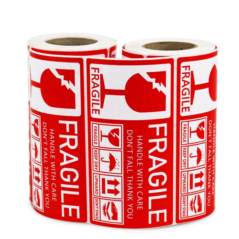 Label roll type fragile product warning sticker, carefully handle the logistics label, copperplate sticker, carton sealing stick