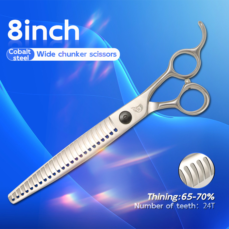 Kraankobaltstalen 7.5 & 8.0 Inch Honden Trimschaar Set Zwart Recht Gebogen Uitdunningsschaar Voor Honden Trimmer: Light Grey