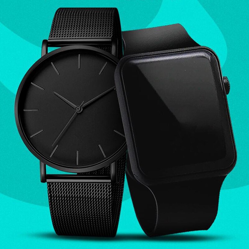 Men Watch Quartz Casual Watches Simple Metal Hour Reloj Quartz Watch Montre Mesh Stainless Steel erkek kol saati masculino clock: Z68-J And LED watch