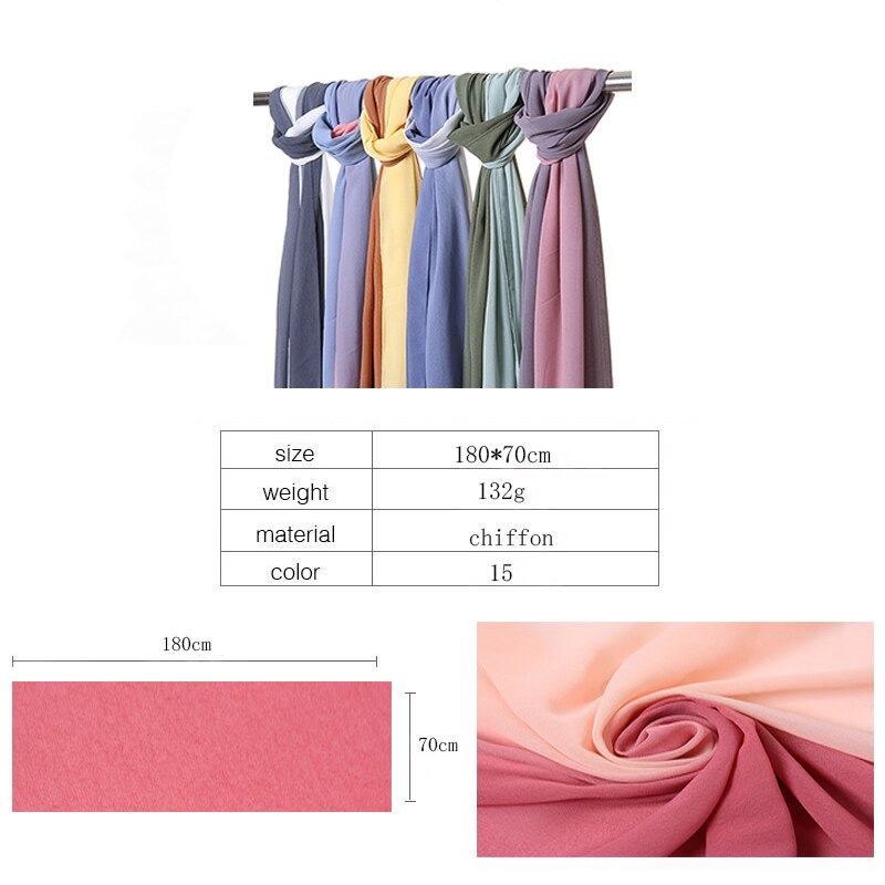 Laven Newest Gradient Bubble Chiffon Scarf Women Muslim Hijab Large Size Ombre Scarves Chiffon Shawl Female Islamic Bandana