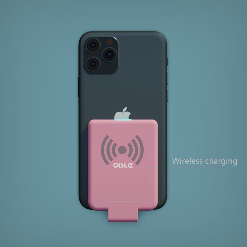 Oisle mini clipe de volta bateria para iphone 12 11x7 8 6 plus se xs max xr se2 magro backup externo caso carregador de bateria power bank: 282X-Wireless-Pink