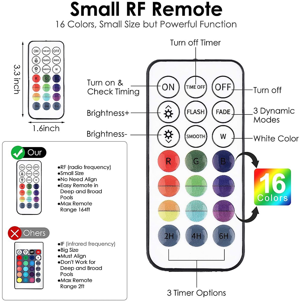 13LED RGB Submersible Lights 16 Color Underwater Light Swimming Pool Lamp IP68 With RF Remote for Fish Tanks Aquariums Bathtub