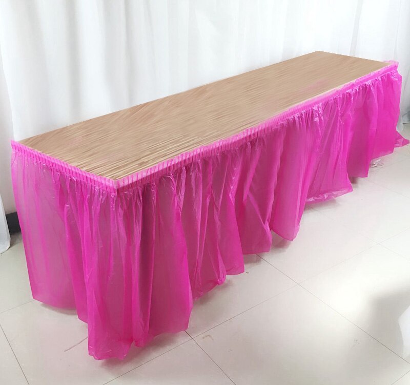 Solid Color Disposable Plastic Table Skirt Baby Shower Birthday Party Outdoor Wedding Party Table Skirt Table Decoration: rose red