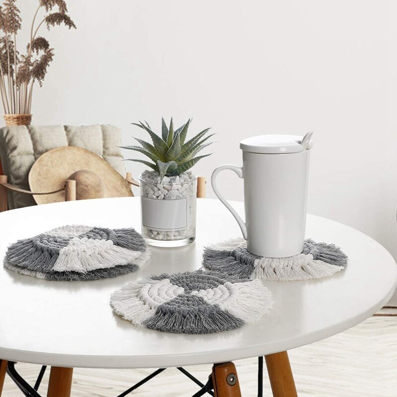 Sous-verres en macramé pour boissons, lot de 4 sous-verres ronds tissés absorbants avec glands, tapis de Protection thermique