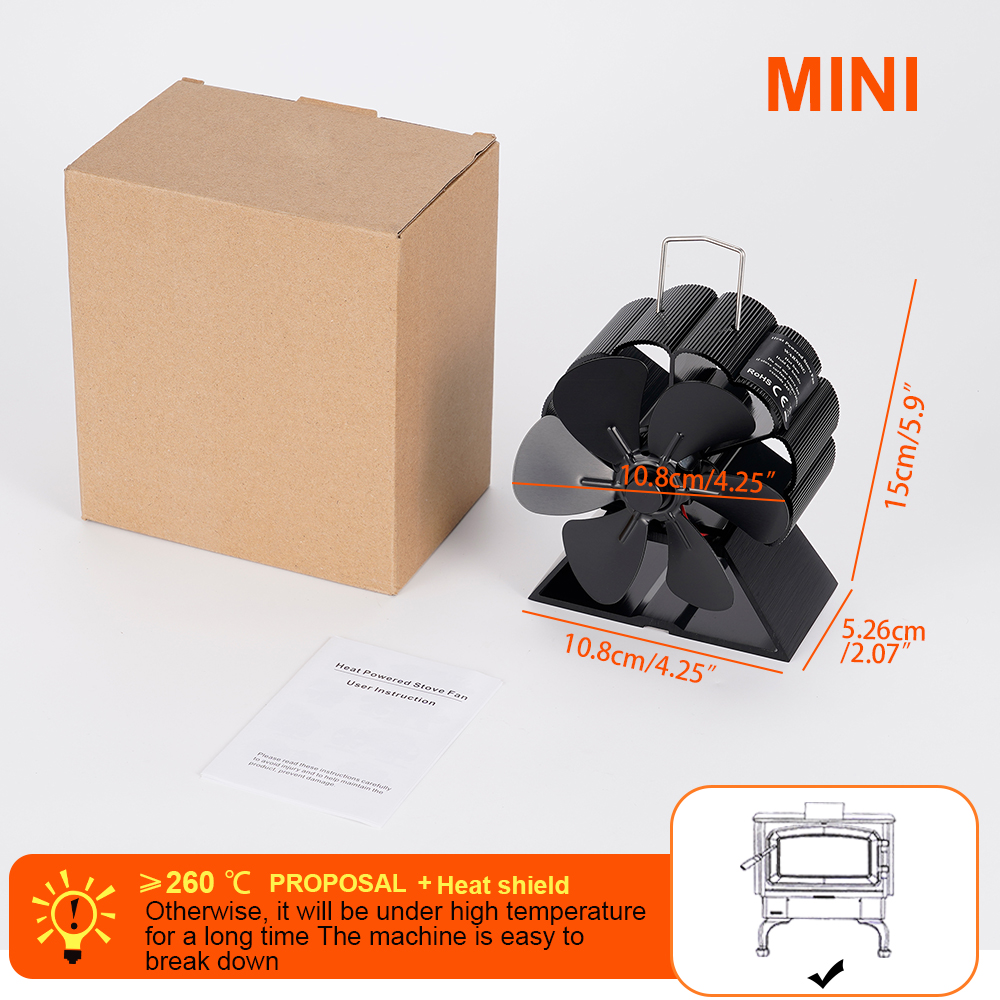 Mini Stove Fan 6 Blade Heat Powered Fireplace Fan Log Wood Burner Eco-fan Quiet Fireplace Fan Home Winter Warm Heat Distribution: Green
