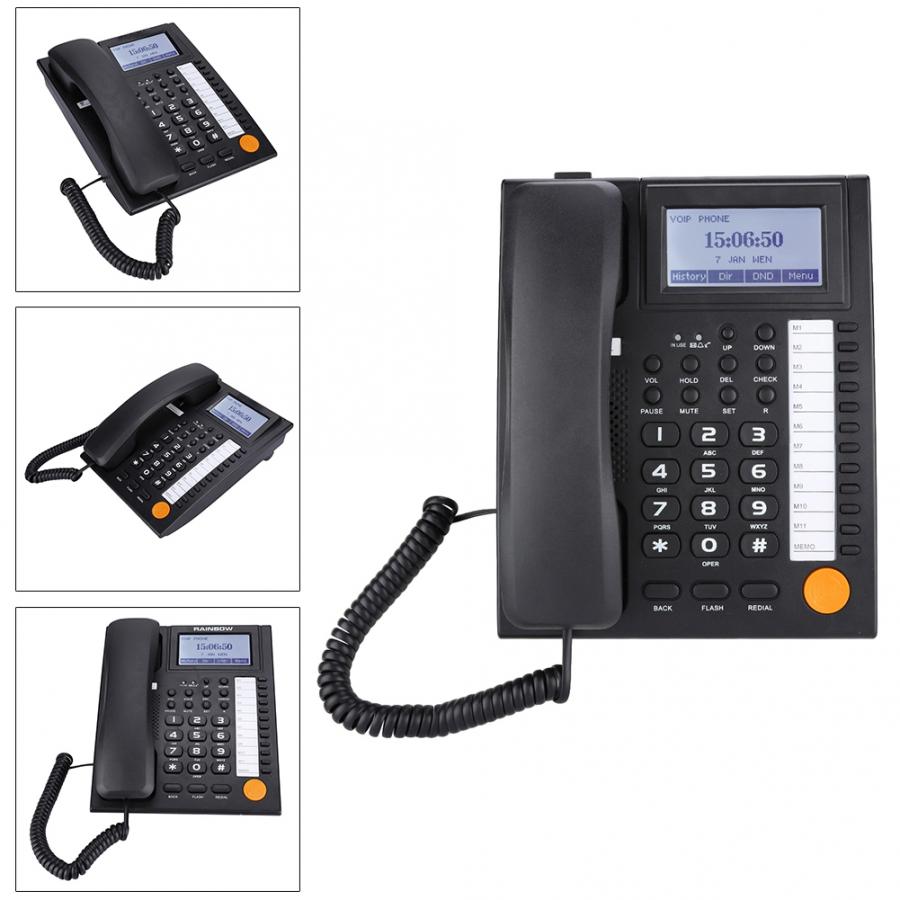 Wall Mountable Telephone Desktop Corded Landline Phone with 11 Fast Dial Automatic Take-up Ringtone Switch Dual Interface