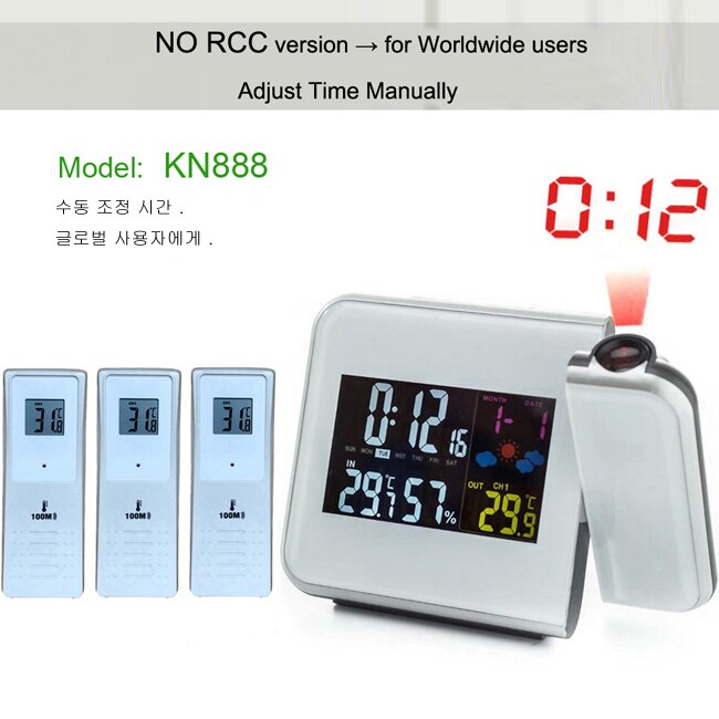 Projection Alarm Clock Weather Station with Temperature Thermometer Humidity Hygrometer/Bedside Wake Up Projector Clock: WHITE-3 Sensors