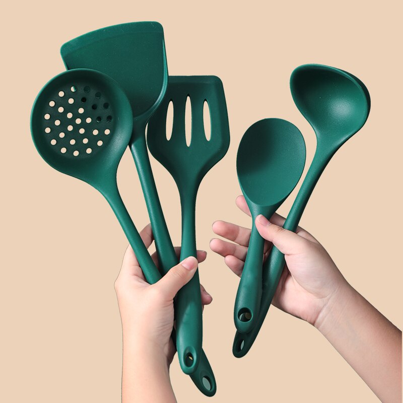 Food Grade Silicone Cooking Spoon Nonstick Heat-Resistant Flexible Wok Spatula Colander Rice Scoop Kitchen Cooking Tools