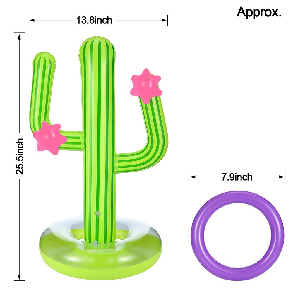 1 Set Inflatable Cactus Ring Toss Game Set Floating Swimming Ring Summer Outdoor Children's Intelligence Interactive Beach Game