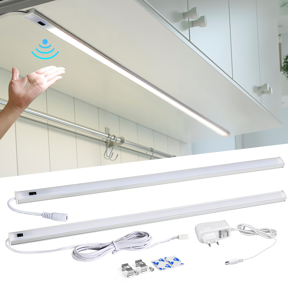 Luz LED debajo de las luces del gabinete para cocina, interruptor de barrido manual, Sensor de movimiento PIR, lámpara de armario, luz nocturna Led de 30/40/50cm