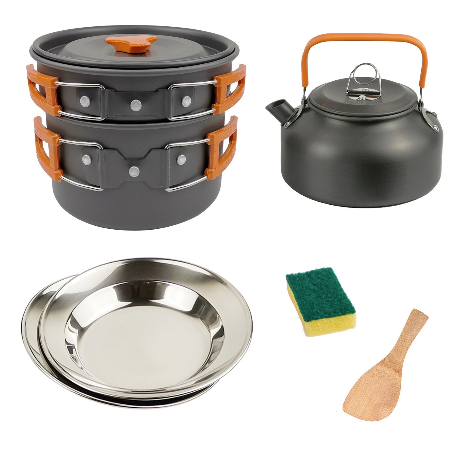 1 Set Outdoor Pots Pans Camping Cookware Picnic Cooking Set Non-stick Tableware With Plate Set Combination