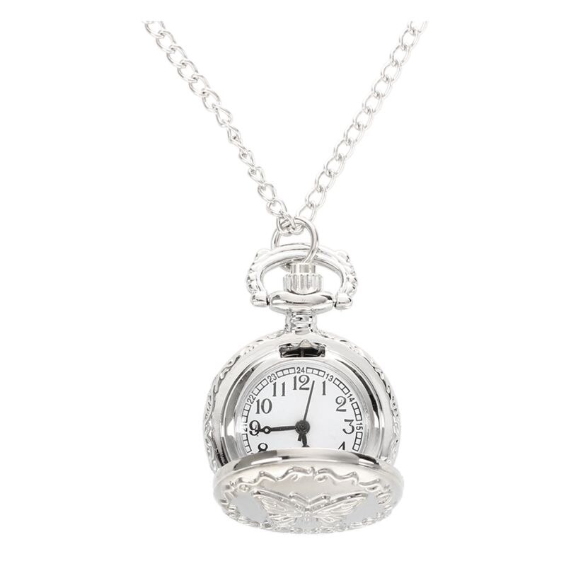 Zilver Quartz Vlinder Arabische Cijfers Zakhorloge Met Vintage Ketting