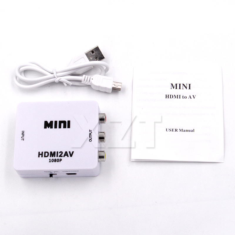 Hdmi Naar Av Scaler Adapter Hd Video Composiet Converter Box Hdmi Naar Rca Av/Cvsb L/R Video 1080P Mini HDMI2AV Ondersteuning Ntsc Pal: WHITE