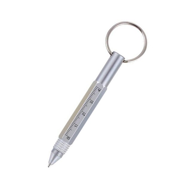 6 In 1 Multi Tools Function Pen Key Ring Screwdriver Pen with Ruler Screen Touch Pencil Unique Gadget Metal Pens: Silver