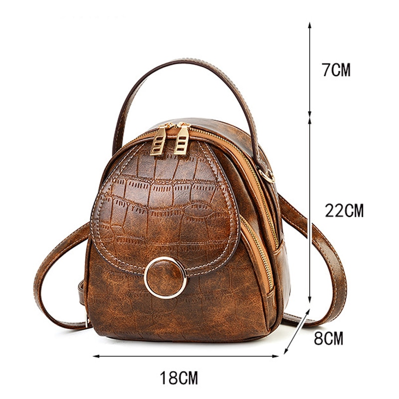 Mochila de couro pu de ombro feminina, multifunção, pequena, para escola, para adolescentes