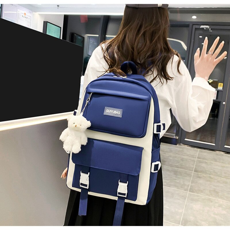 Fengdong 5 Stks/set Student Schooltas Zwart Wit Mode School Rugzak Voor Tienermeisjes Handtas Schoudertas Potlood Tas Set
