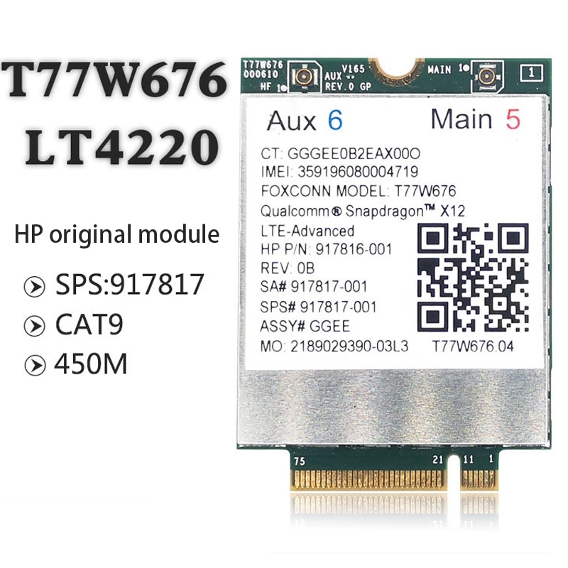 Lt4220 T77W676 917817-001 4G WWAN M.2 450Mbps LTE Modem for Elite X2 1030 G3 EliteBook X360 1030 G3