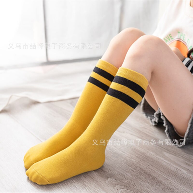 1-6y enfants genou chaussettes hautes pour bébé filles garçons football rayé chaussettes peigne coton: yellow / 2-3T