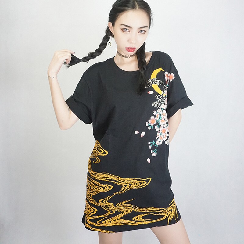 Punk Funk Rock T-shirt Harajuku japon fairy suka broderie Dragon et Koi Baseball uniforme maternité Vintage chemise
