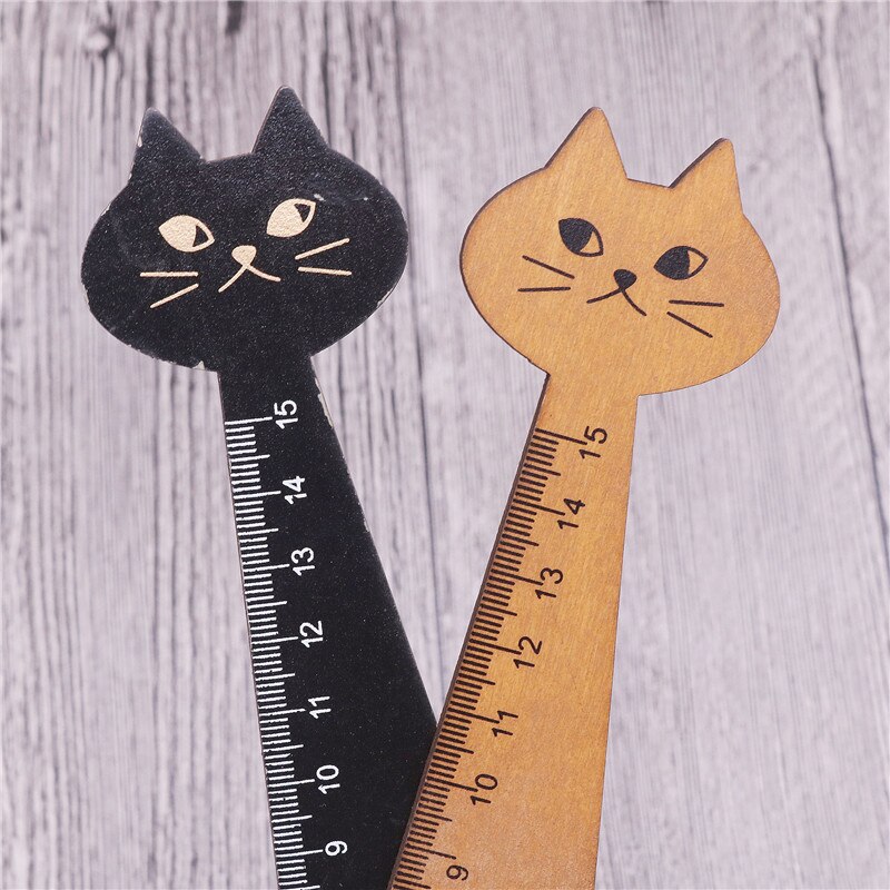 2 pcs 15cm Cartoon Cat Ruler Lovely Cat Shape Ruler Cute Wood Animal Straight Ruler For Kids School Supplies Stationery
