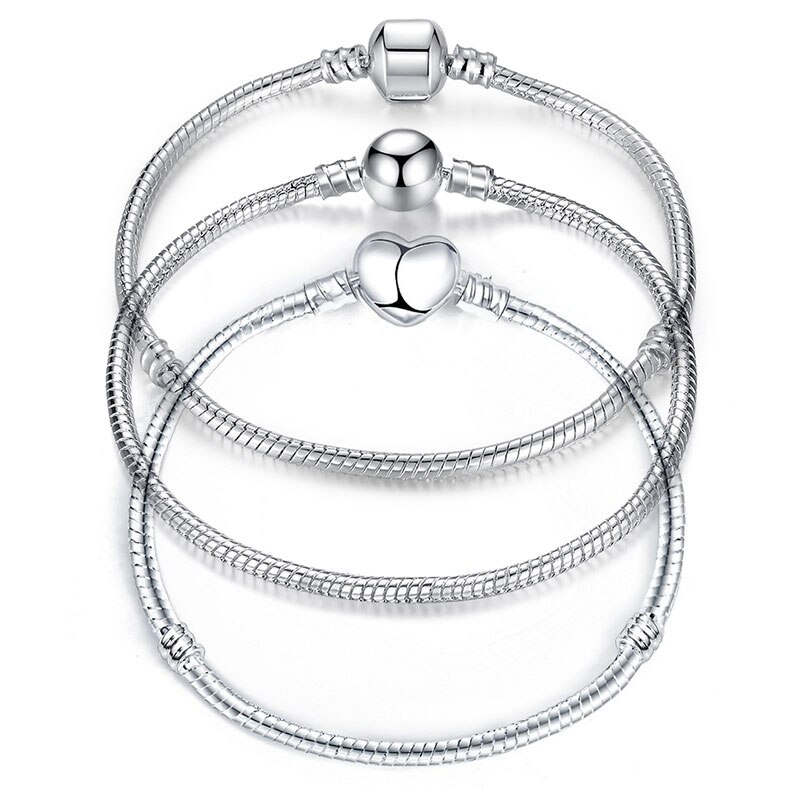 17-21cm Silber Farbe Liebe Schlange Kette Armbinde passen Original Perlen Charme DIY Perle Armreifen Schmuck Machen