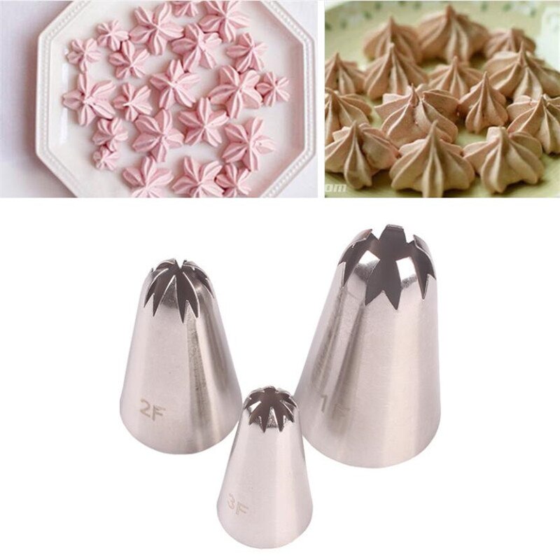 3pcs #1F#2F#3F Cherry Flower Icing Piping Nozzles Piping Tips Stainless Steel Nozzle Frosting Cake Decorating Tools Kitchen Set