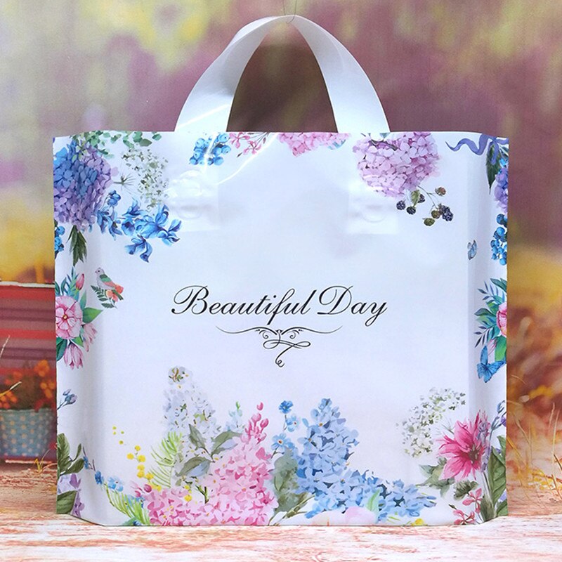 10 Stks/partij Mode Draagtas Dikke Grote Plastic Boodschappentassen Dikke Boutique Kleding Verpakking Plastic Tas Met Handvat: Beautiful day