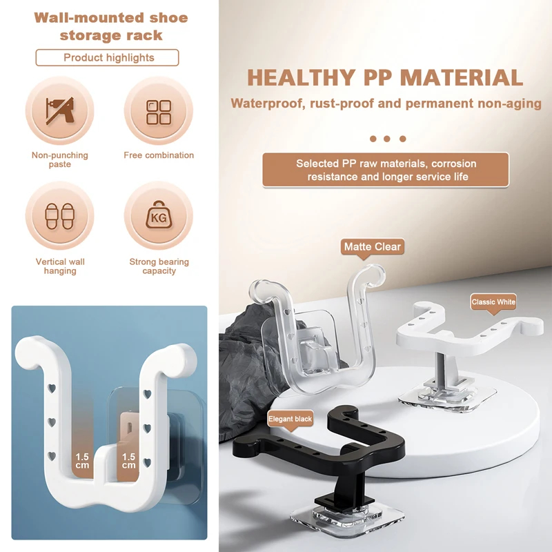 Ganchos para zapatillas de baño, estantes para zapatillas sin perforaciones montados en la pared, estante de almacenamiento autoadhesivo para zapatillas, soporte para colgar zapatos, 2 uds.