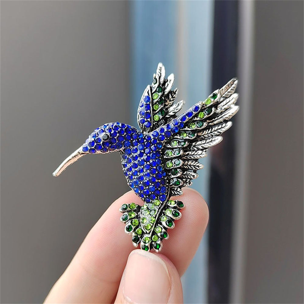 Men Birds Pin Brooch Colorful Rhinestone Brooches For Women Hummingbird Animal Pins Clothing Accessories Party Jewelr %s: SILVER PLATED
