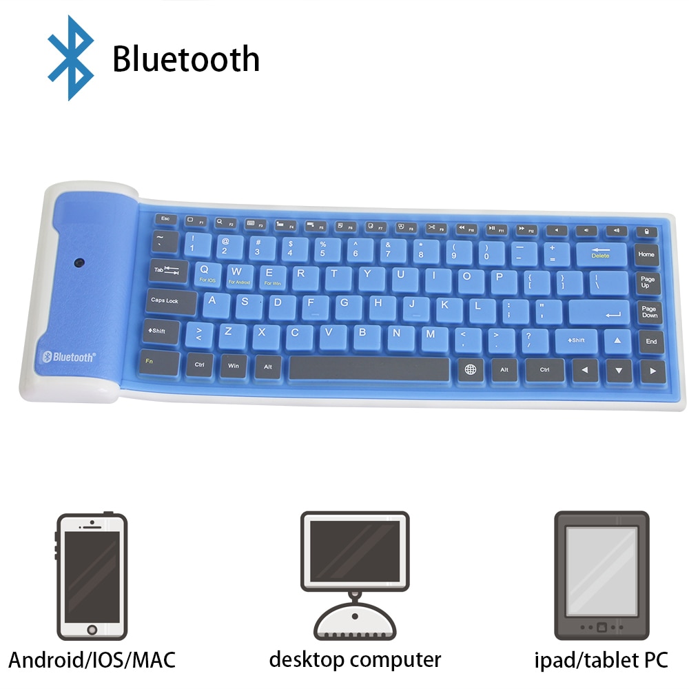 Wireless Bluetooth Keyboard Foldable Roll Up Silent 87key Keypads Soft Silicone Flexible Teclado For PC Huawei Iphone Tablet