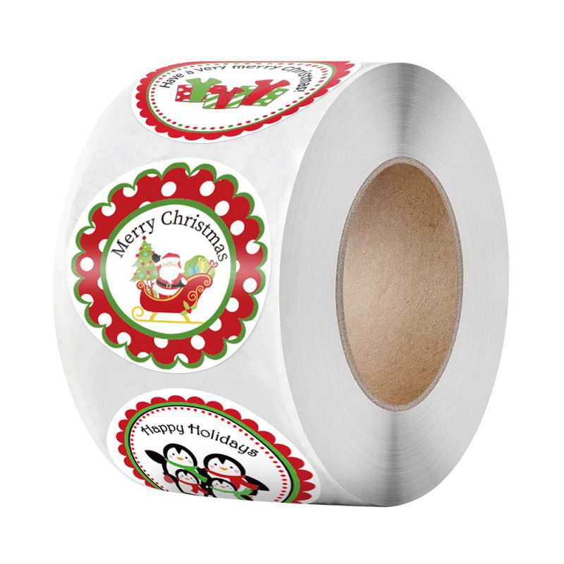 500 Christmas Stickers Roll - 4 Santa Claus Designs For Holiday Decorating
