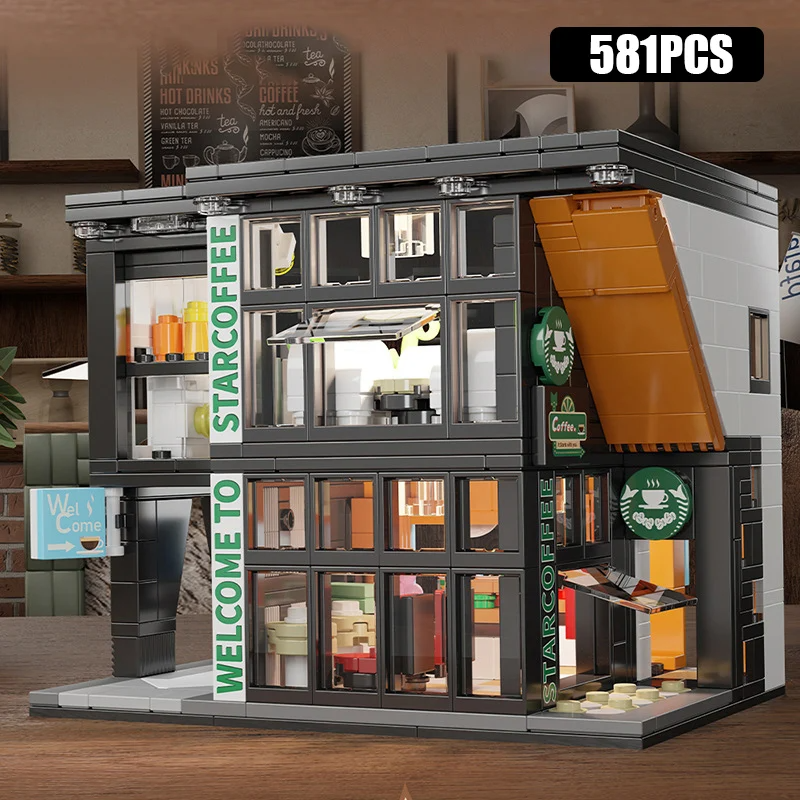 Coffee Shop City House Bausteine-Set für Erwachsene, City Street View Konstruktionsspielzeug mit Licht, Weihnachtsgeschenk für Kinder, Jungen und Mädchen: Default Title