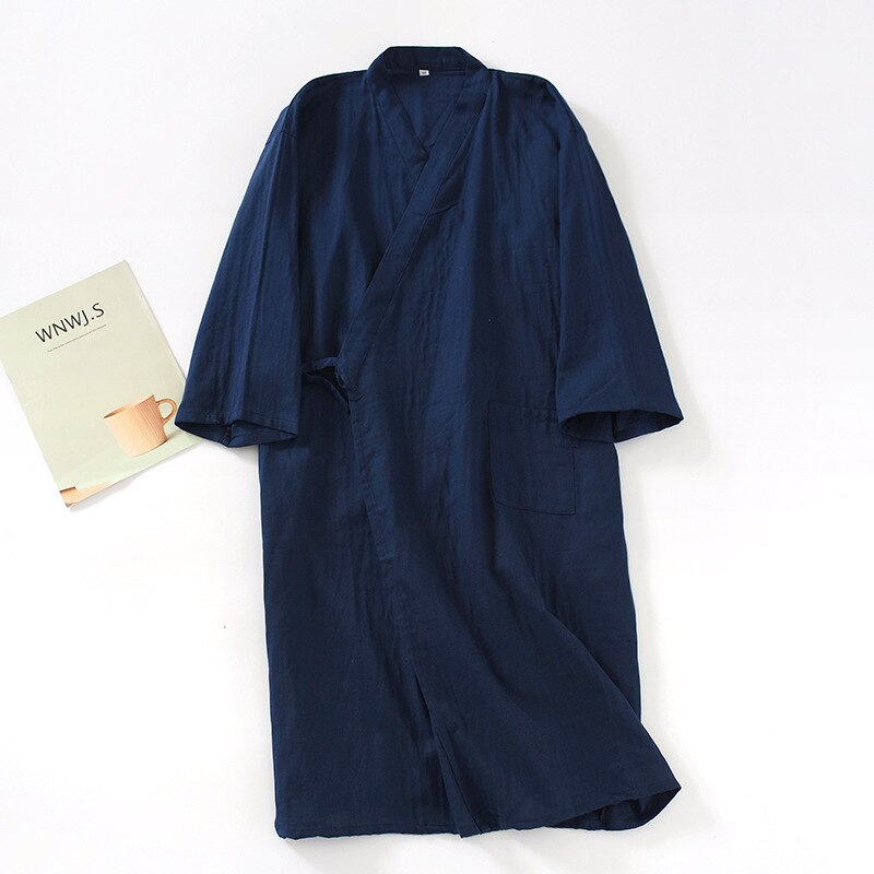 Bata de algodón de gasa para hombre, Kimono japonés Yukata fino suelto, pijama con capucha y cuello en V, novedad de 100%: L / Oro