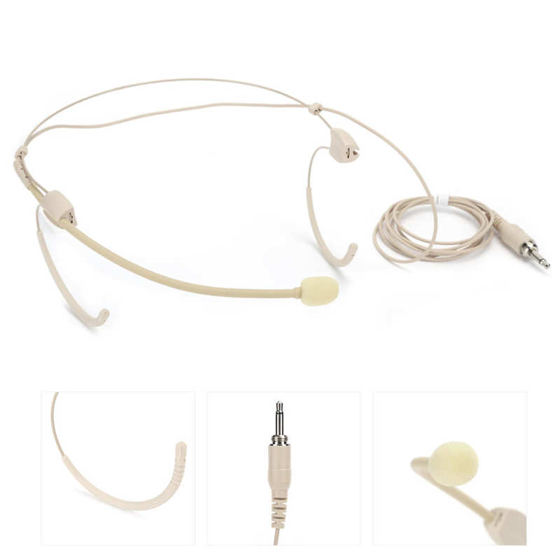 Micro casque Beige 3.5mm mâle vis verrouillage Binaural suspension Microphone pour transmetteur bodypack